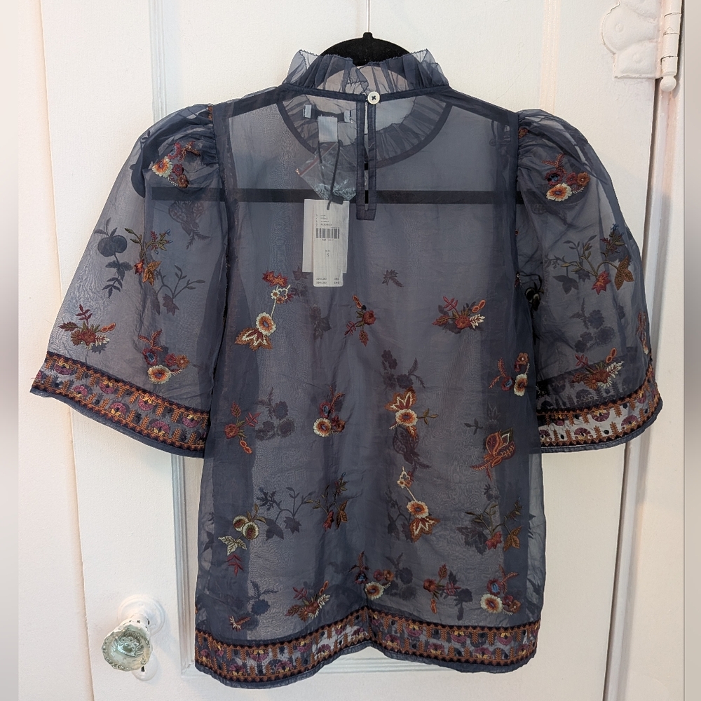 NWT Anthropologie Othilia Sheer Embroidered Puff-Sleeve Blouse - Size S - Picture 11 of 11